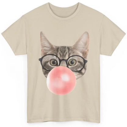 Funny Cat Blow Giant Bubble Gum Pink Glasses Sarcastic Pun Classic Unisex T-Shirt