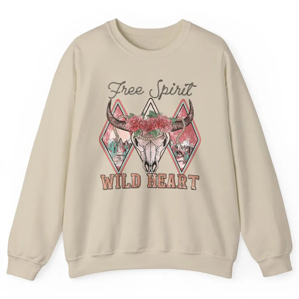 Bull Skull Free Spirit Wild Heart Valentine Western Rodeo Unisex Crewneck Sweatshirt