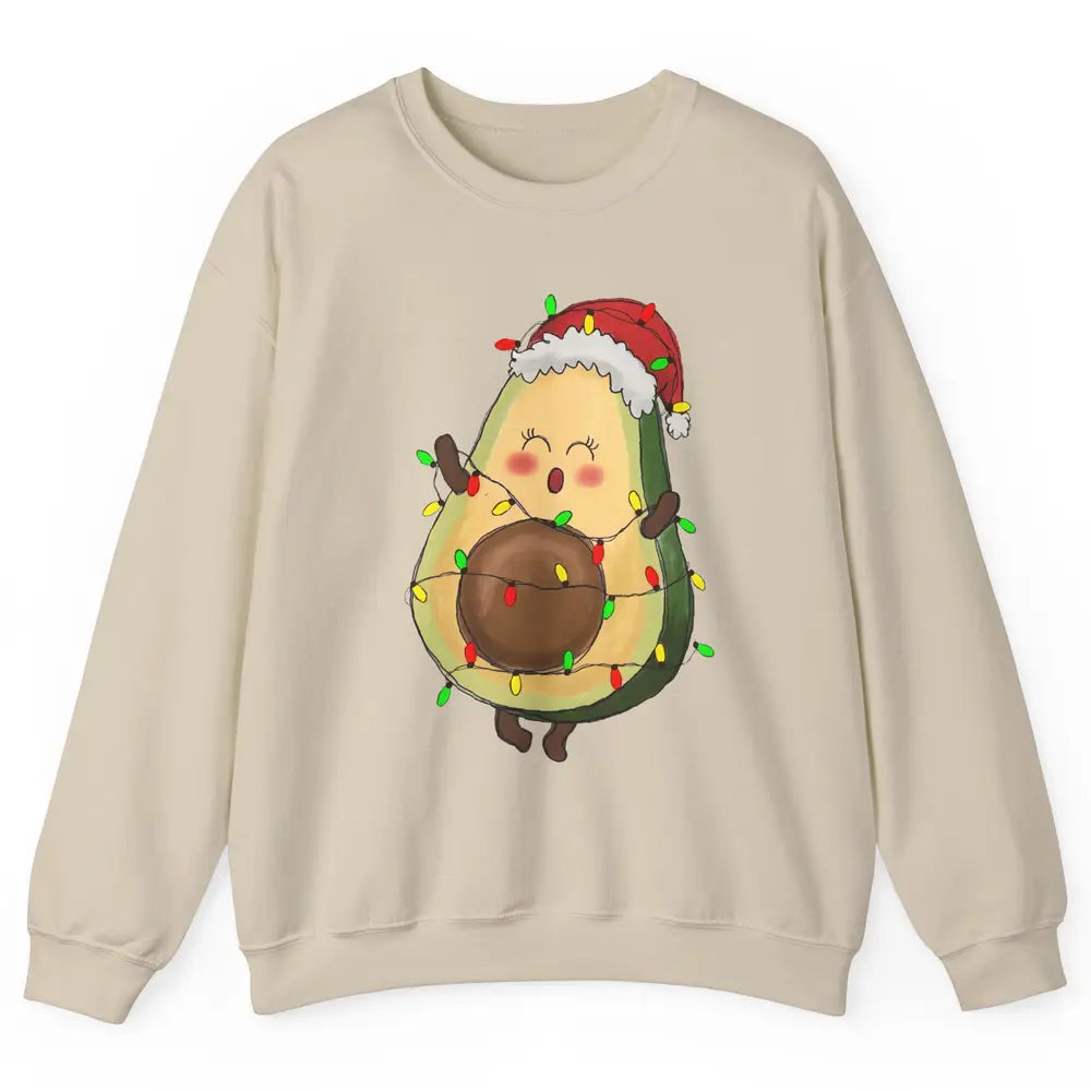 Avocado Santa Cute Avocado Christmas Lights Xmas Vegan Gift Unisex Crewneck Sweatshirt