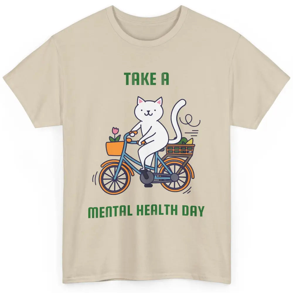 Take A Mental Health Day Cute Cat Bike Positive Therapist Classic Unisex T-Shirt