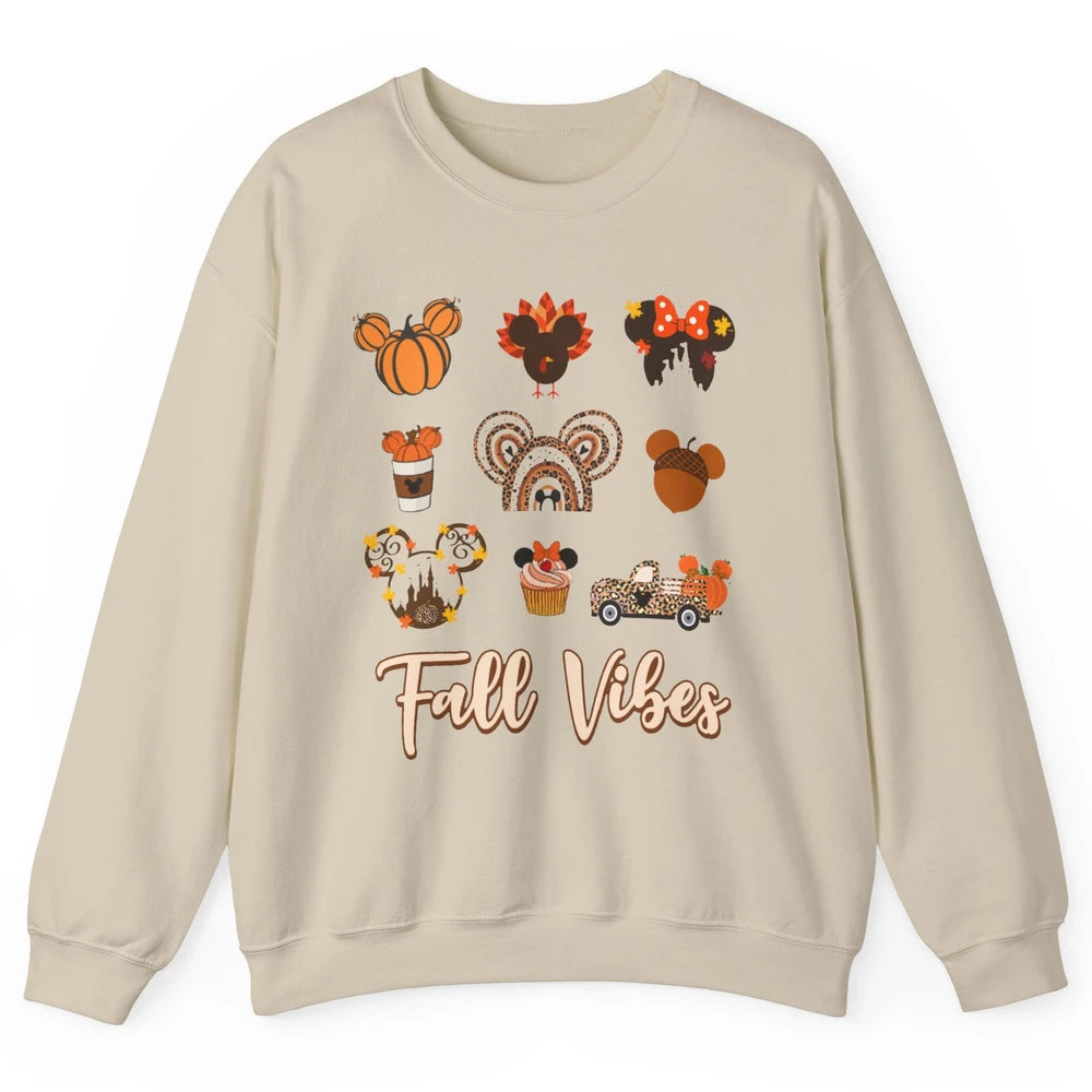 Retro Fall Vibes Pumpkin Turkey Halloween Fall Thanksgiving Unisex Crewneck Sweatshirt