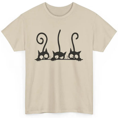 Cute Peeking Black Cats In A Row Funny Hiding Kitten Lovers Classic Unisex T-Shirt