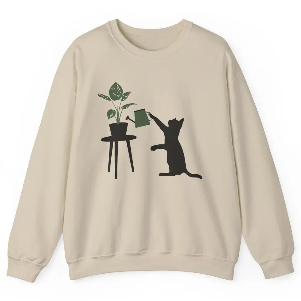 Black Cat Watering Plant Cat Gardening Planting Cat Lovers Unisex Crewneck Sweatshirt