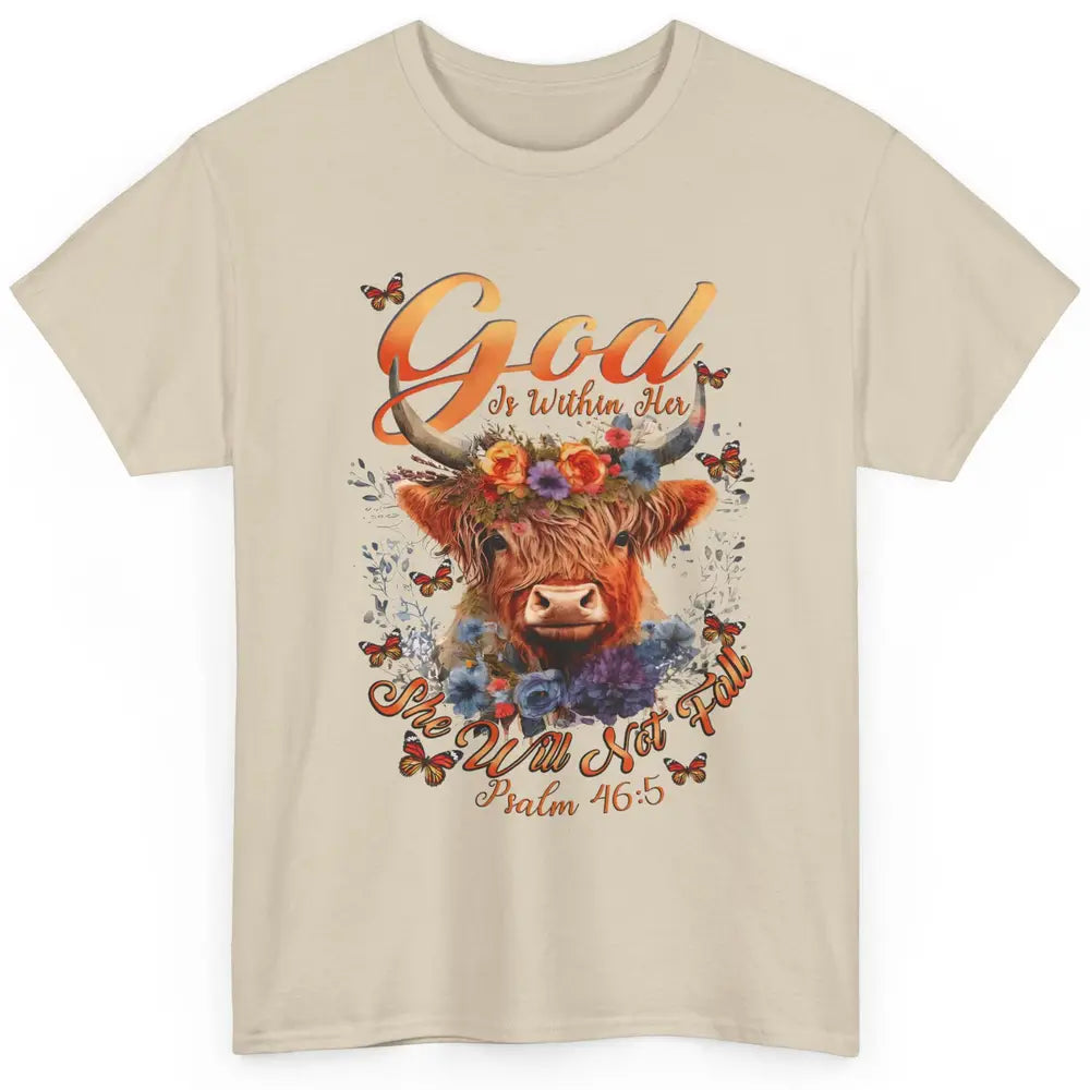 Christian Highland Cow God Is Within Her Bible Religious Classic Unisex T-Shirt