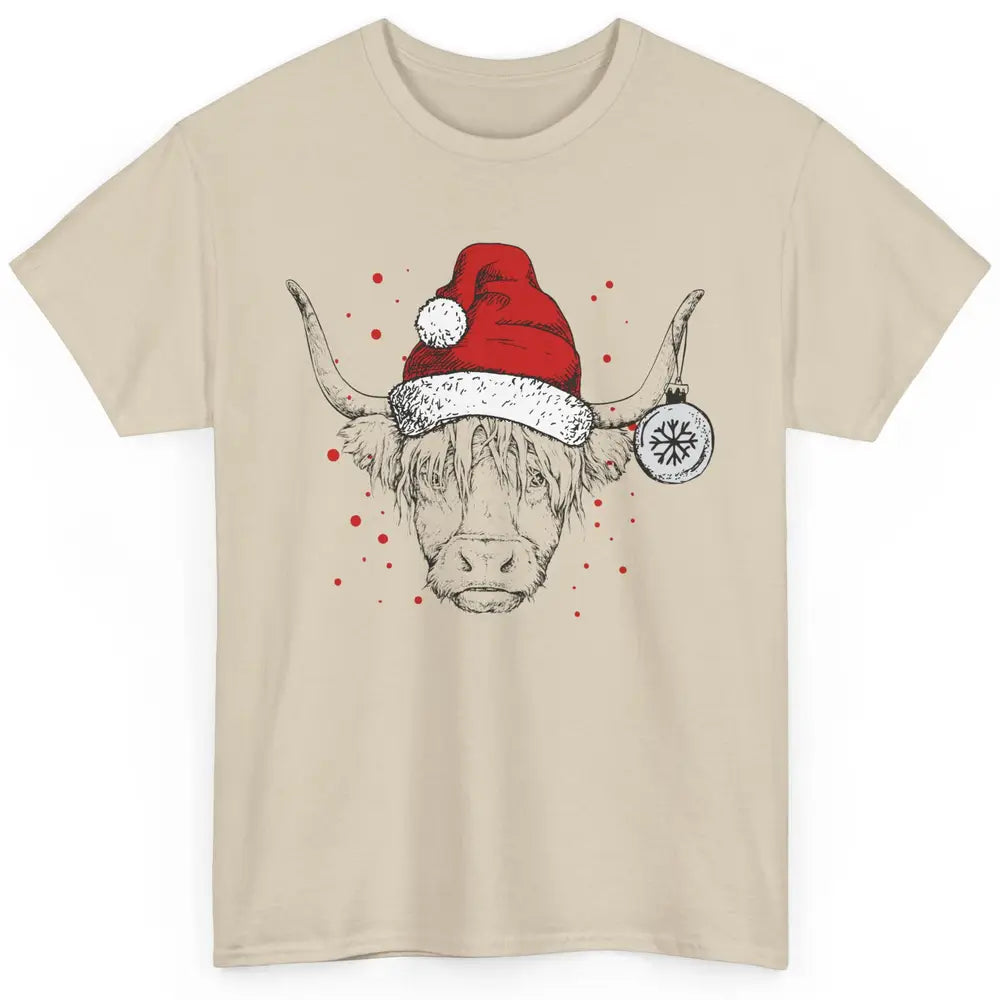 Cute Highland Cow Christmas With Santa Hat Western Xmas Cow Classic Unisex T-Shirt