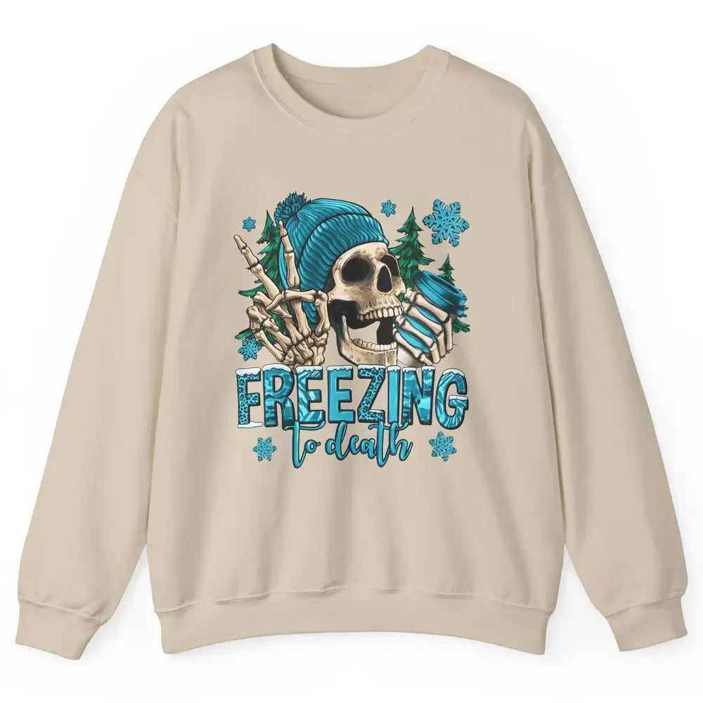 Funny Leopard Skull Freezing To Death Funny Christmas Winter Unisex Crewneck Sweatshirt