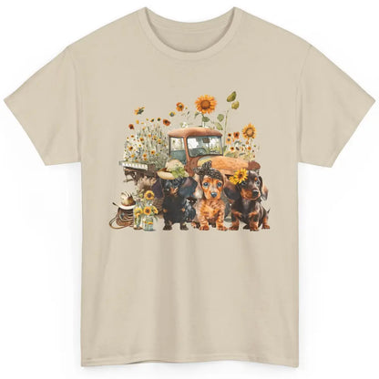 Vintage Truck And Sunflower Dachshund Mom Dachshund Lovers Classic Unisex T-Shirt