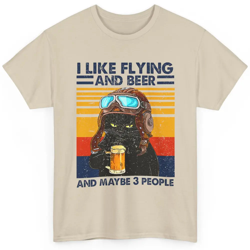 Funny Black Cat Skydiving I Like Flying Beer Maybe 3 People Classic Unisex T-Shirt