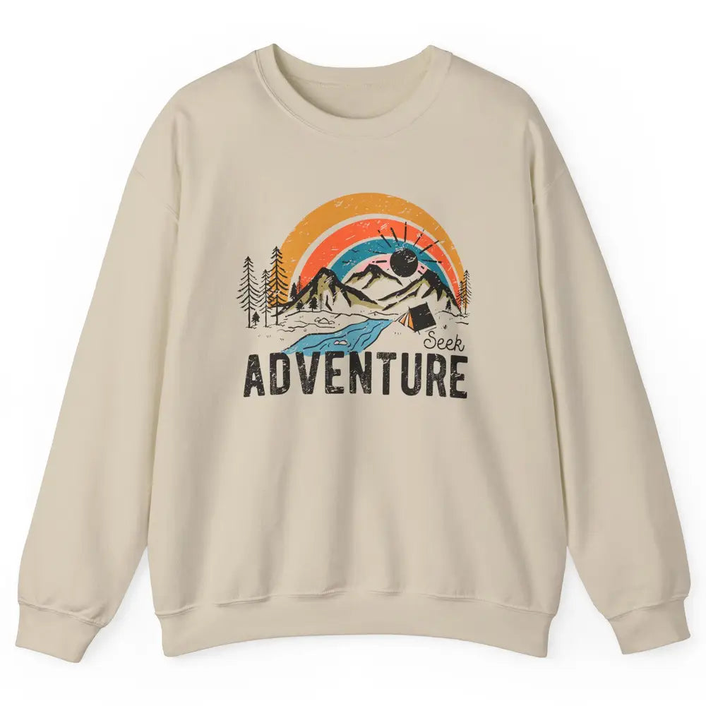 Vintage Mountain Sunrise Seek Adventure Camping Hiking Lover Unisex Crewneck Sweatshirt