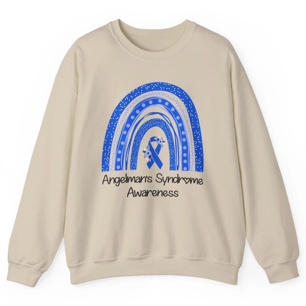 We Wear Blue Angelman's Syndrome Floral Blue Ribbon Rainbow Unisex Crewneck Sweatshirt