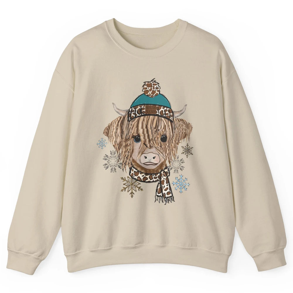 Baby Highland Cow I'm Freaking Freezing Christmas Winter Unisex Crewneck Sweatshirt