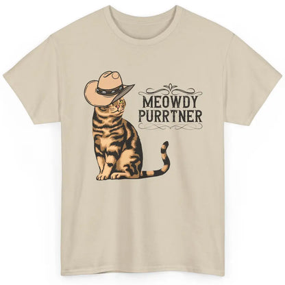 Funny Cat Cowboy Meowdy Purrtner Western Country Cat Mom Classic Unisex T-Shirt