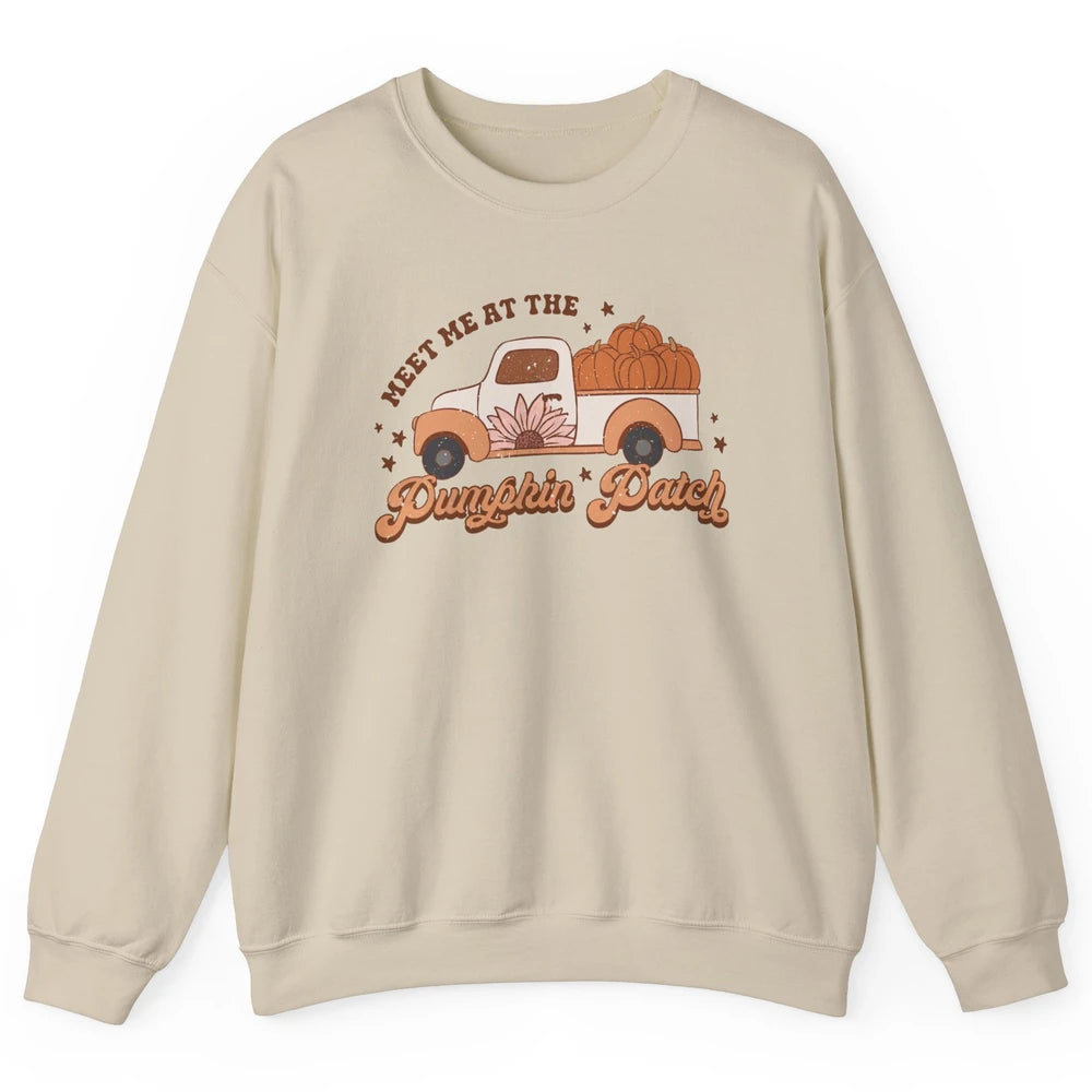 Retro Pumpkin Truck Meet Me At Pumpkin Patch Fall Halloween Unisex Crewneck Sweatshirt