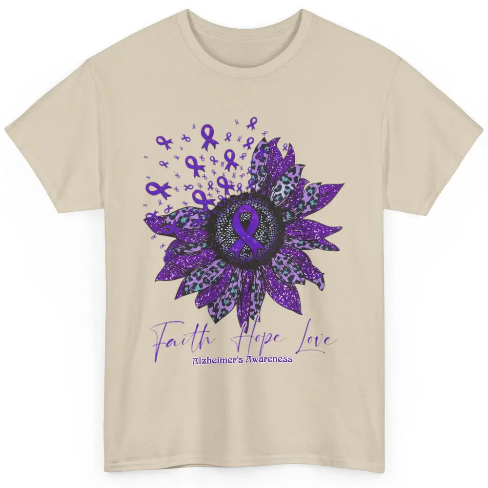 Faith Hope Love Purple Sunflower Alzheimer Brain Awareness Classic Unisex T-Shirt