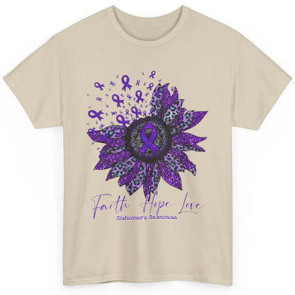 Faith Hope Love Purple Sunflower Alzheimer Brain Awareness Classic Unisex T-Shirt