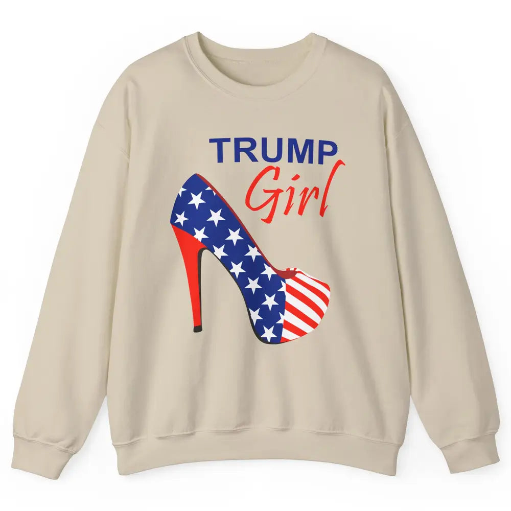 Trump Girl American Flag High Heels Republican Trump Support Unisex Crewneck Sweatshirt