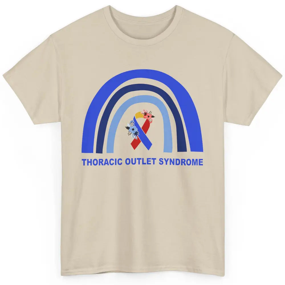 Thoracic Outlet Syndrome Awareness Floral Blue Red Ribbon Classic Unisex T-Shirt