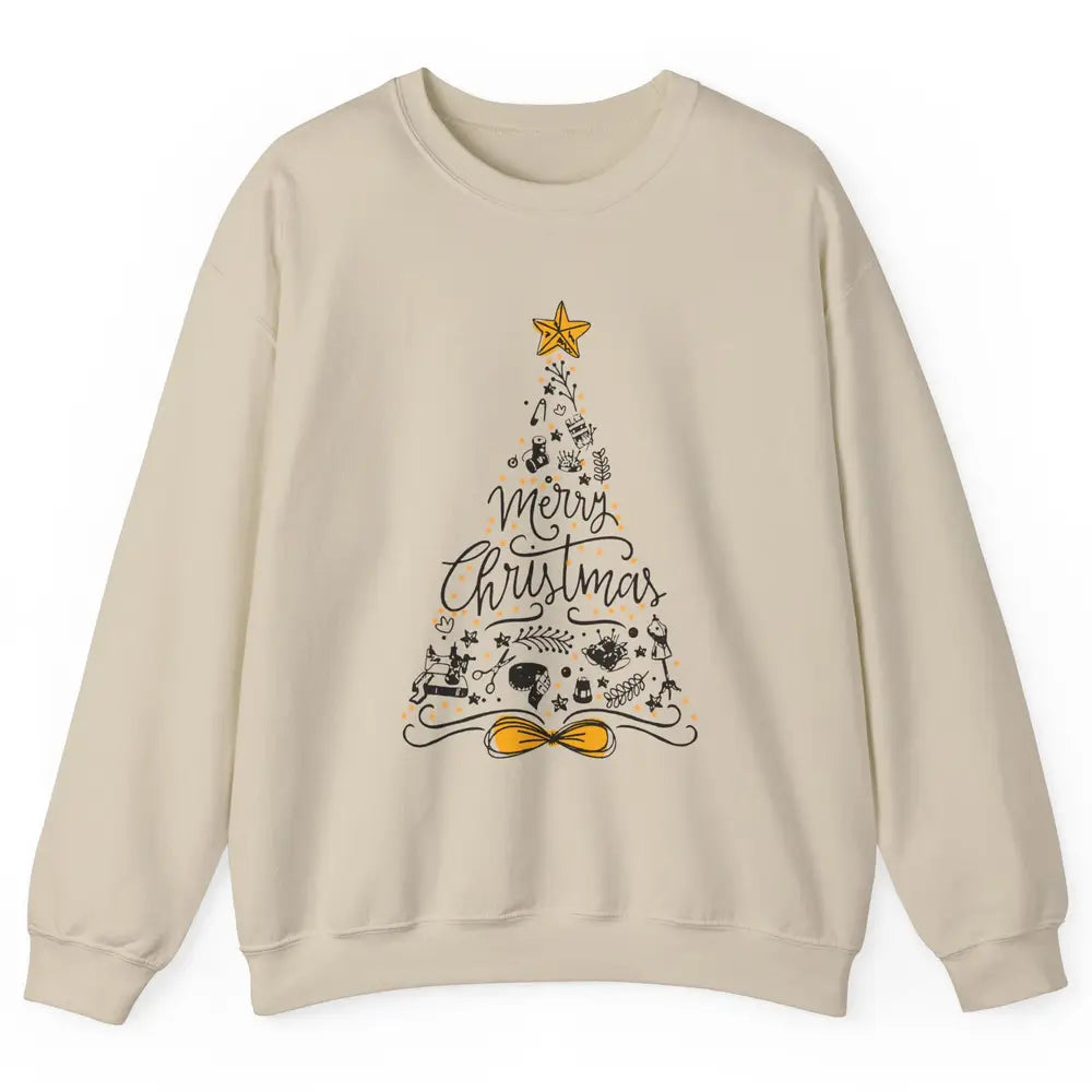 Funny Sewing Merry Christmas Tree Quilting Symbols Christmas Unisex Crewneck Sweatshirt