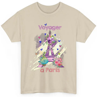 Voyager Floral Eiffel Tower Minimal Paris France Traveling Classic Unisex T-Shirt