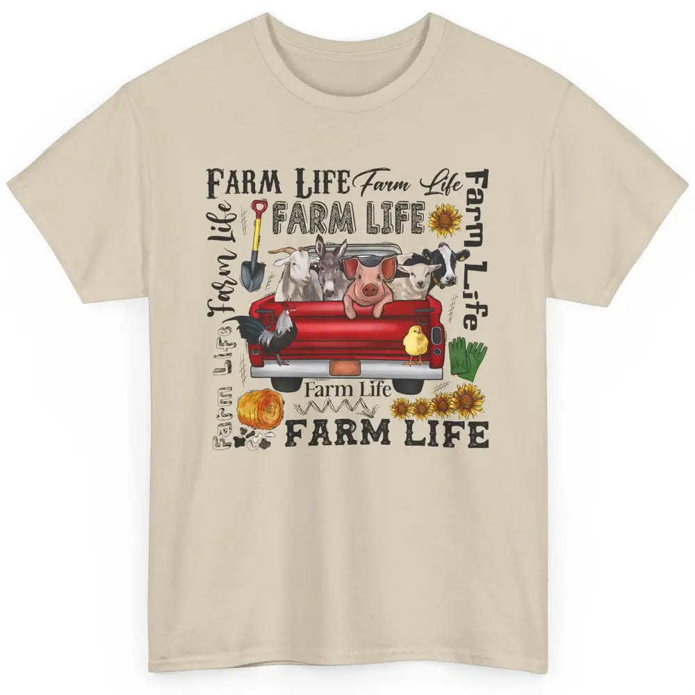 Sunflower Western Farm Life Animals Vegan Cow Pig Rooster Classic Unisex T-Shirt