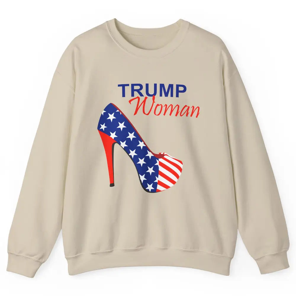 Trump Woman American Flag High Heel Republican Trump Support Unisex Crewneck Sweatshirt