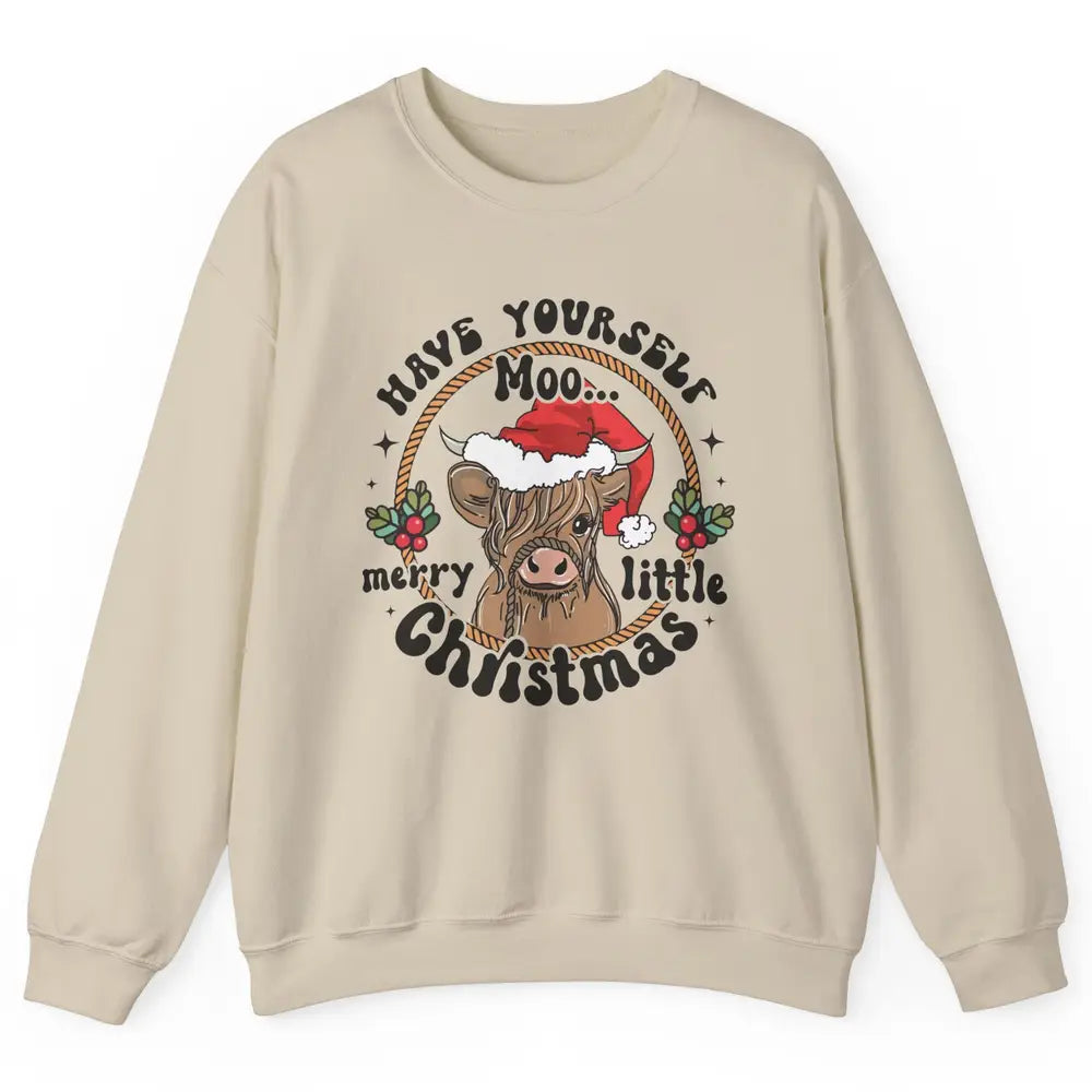 Have Yourself Merry Little Christmas Cow Santa Hat Xmas Gift Unisex Crewneck Sweatshirt