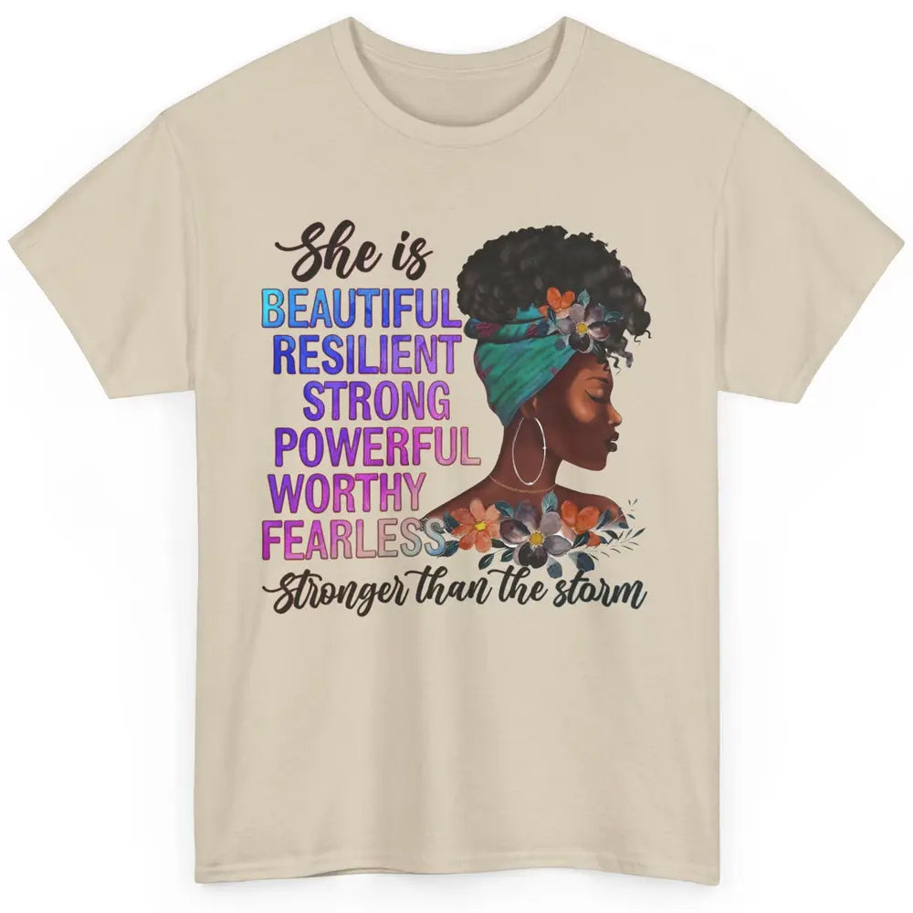 Floral Afro Woman She Is Stronger Than The Storm Religious Classic Unisex T-Shirt