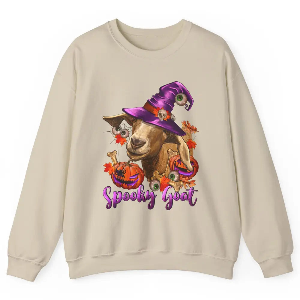 Funny Goat Witch Pumpkin Fall Leaves Halloween Goat Mom Unisex Crewneck Sweatshirt