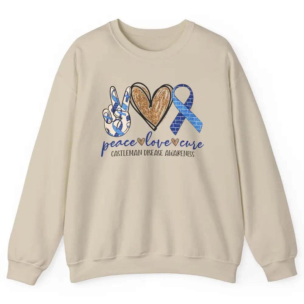 Castleman Disease Awareness Peace Love Cure Blue Ribbon Unisex Crewneck Sweatshirt