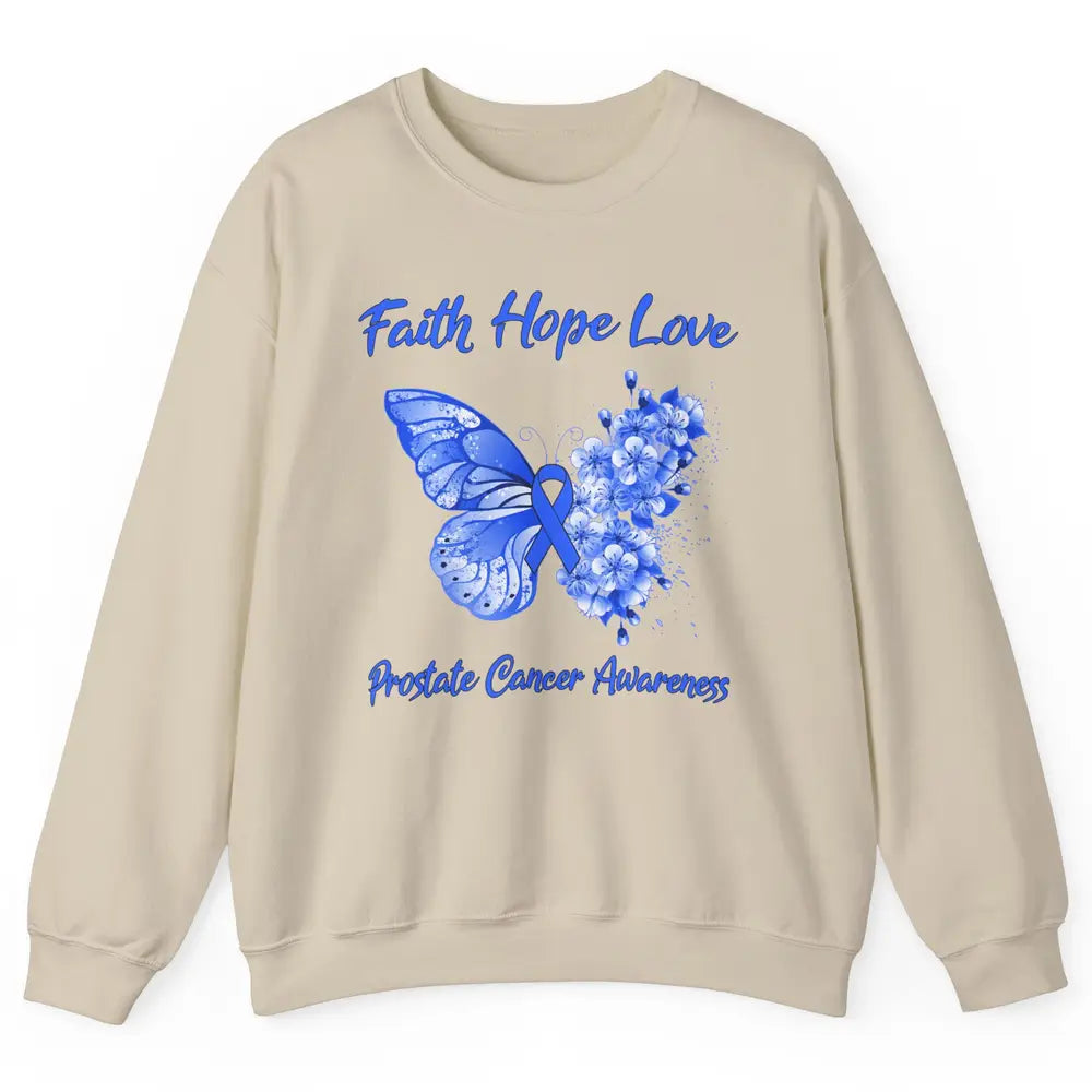 Butterfly Faith Hope Warrior Prostate Cancer Blue Ribbon Unisex Crewneck Sweatshirt