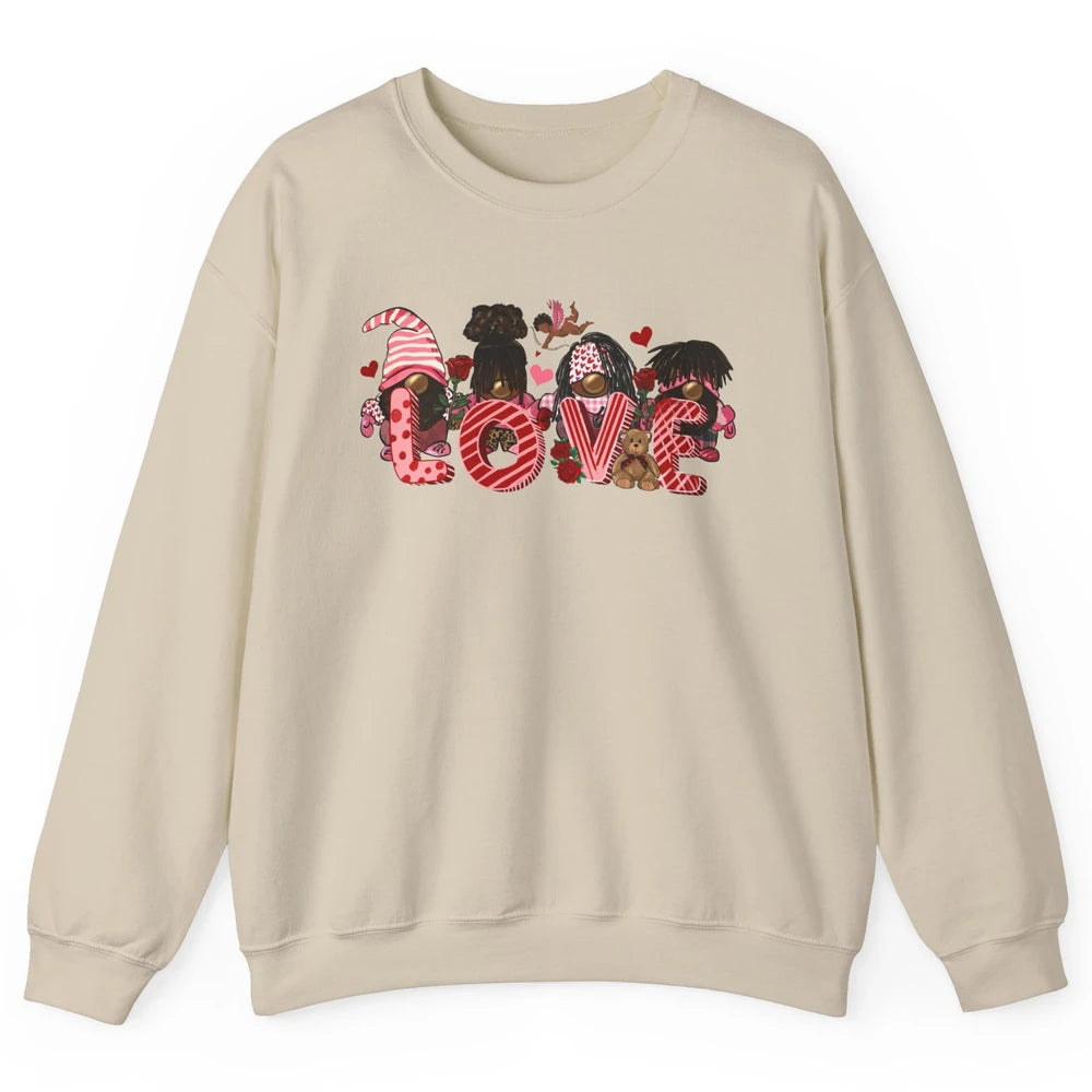 Afro Gnome Love Valentine African American Valentine's Day Unisex Crewneck Sweatshirt