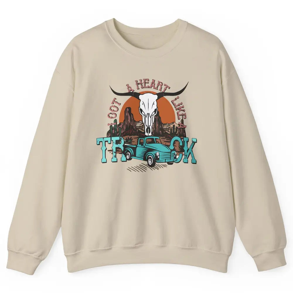 Boho Bull Skull I Got A Heart Like A Truck Western Country Unisex Crewneck Sweatshirt