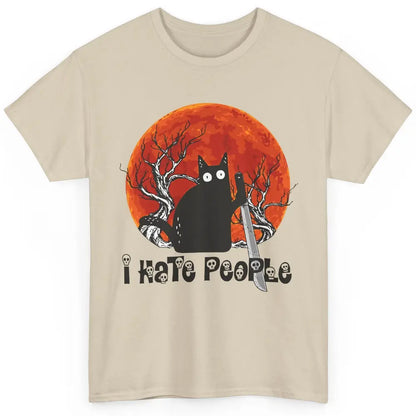 Black Cat Murderer I Hate People Pumpkin Halloween Costume Classic Unisex T-Shirt