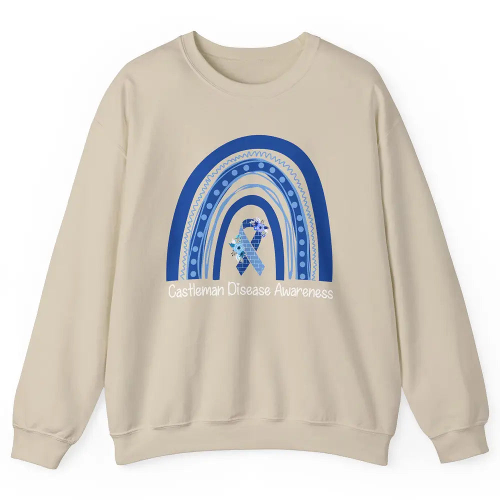 Castleman Disease Awareness Floral Blue Ribbon Rare Disease Unisex Crewneck Sweatshirt