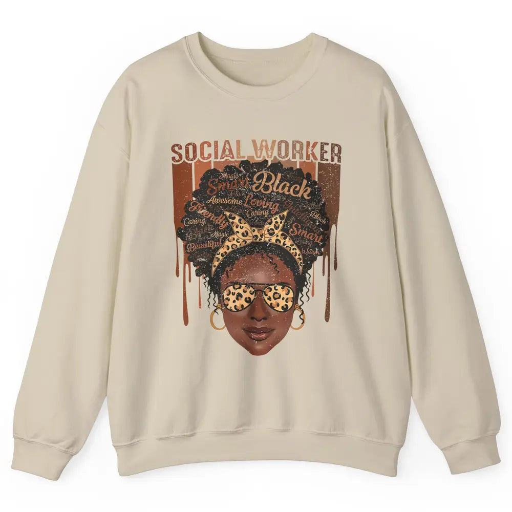 Social Worker Afro Messy Bun African American Social Work Unisex Crewneck Sweatshirt