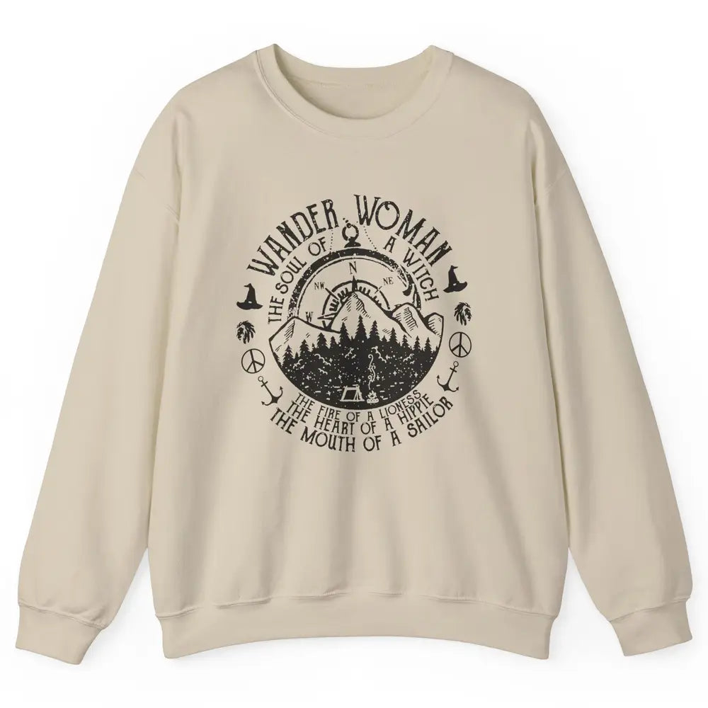 Retro Soul Of A Witch Wander Woman Compass Hiking Camping Unisex Crewneck Sweatshirt