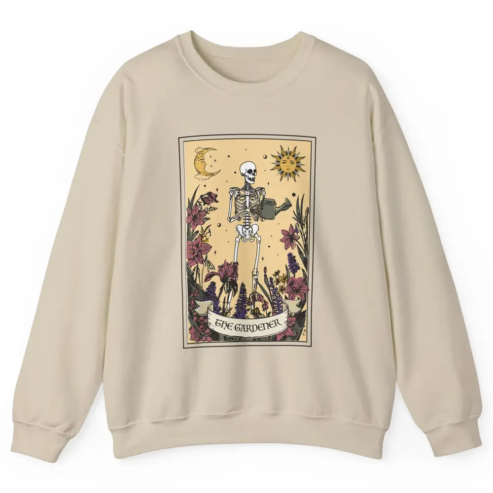 Retro Skeleton The Gardener Tarot Card Plant Lady Halloween Unisex Crewneck Sweatshirt