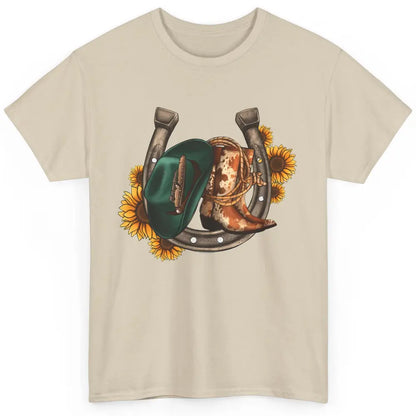 Western Boots Hat Horseshoe Sunflower Cowboy Texas Vintage Classic Unisex T-Shirt