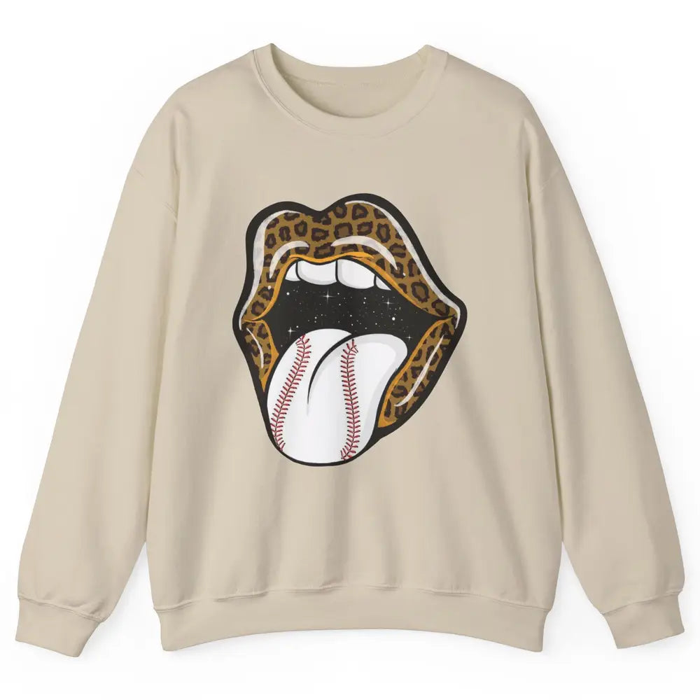 Baseball Lovers Leopard Lips Baseball Players Gift Unisex Crewneck Sweatshirt