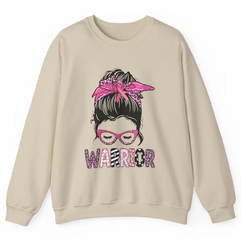 Warrior Fights Cancer Pink Leopard Ribbon Cancer Awareness Unisex Crewneck Sweatshirt