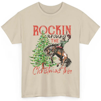 Funny Cowboy Horsing Rocking Around Christmas Tree Western Classic Unisex T-Shirt