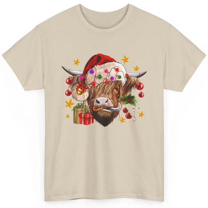 Highland Cow Joy Santa Hat Christmas Ornament Western Farm Classic Unisex T-Shirt