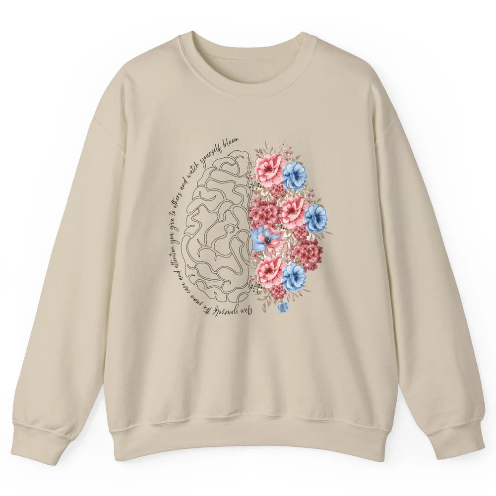 Brain Anatomy Nurse Blooming Flowers Nursing Anatomical Gift Unisex Crewneck Sweatshirt