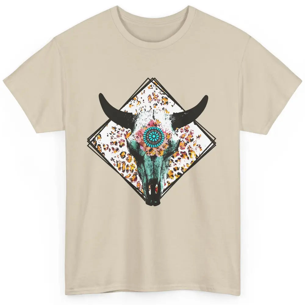 Aztec Heifer Steer Cow Skull Cowboy Gemstone Leopard Vintage Classic Unisex T-Shirt