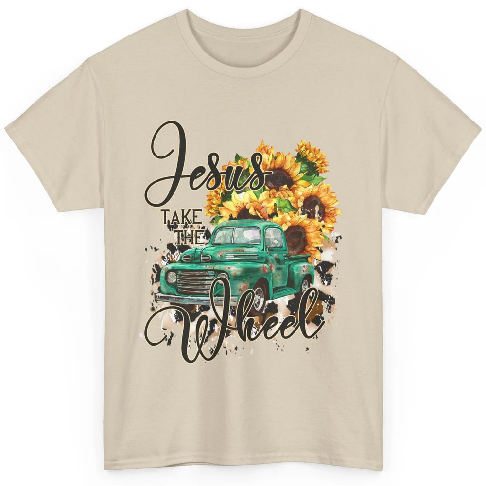 Sunflower Truck Jesus Take The Wheel Christian Gift Leopard Classic Unisex T-Shirt