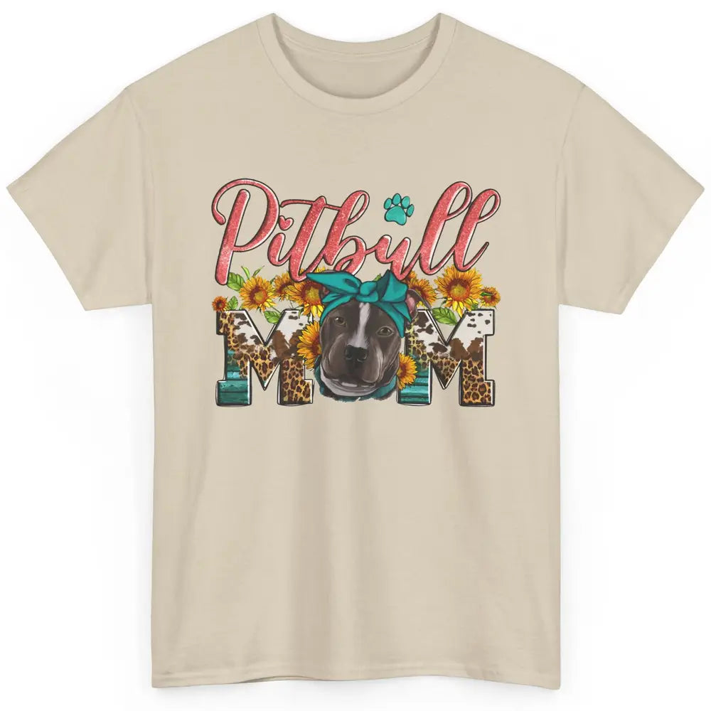 Sunflower Leopard Pitbull Mom Western Pitbull Dog Lady Gift Classic Unisex T-Shirt