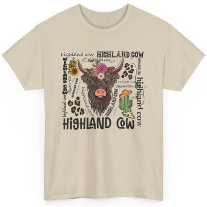 Floral Highland Cow Heifer Cactus Western Country Cowboy Classic Unisex T-Shirt