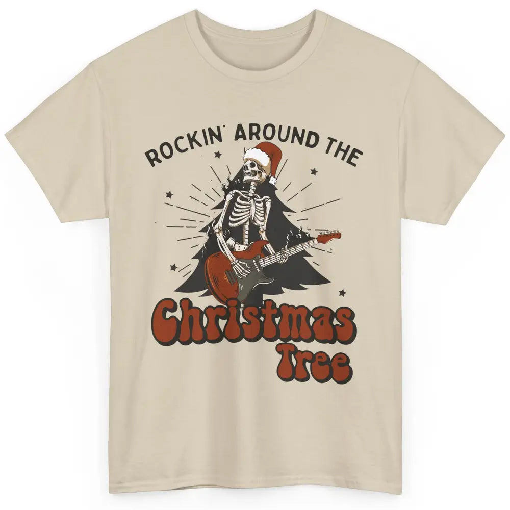 Skeleton Guitar Rocking Around Christmas Tree Western Xmas Classic Unisex T-Shirt