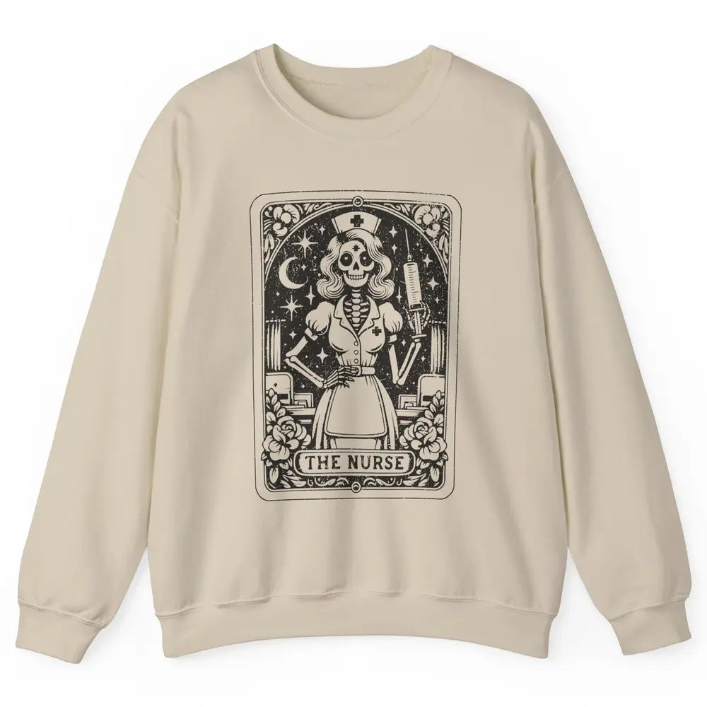 Retro Skeleton The Nurse Tarot Card Halloween Nursing Life Unisex Crewneck Sweatshirt