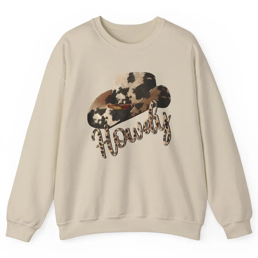 Vintage Leopard Cowboy Hat Howdy Western Country Cowgirls Unisex Crewneck Sweatshirt